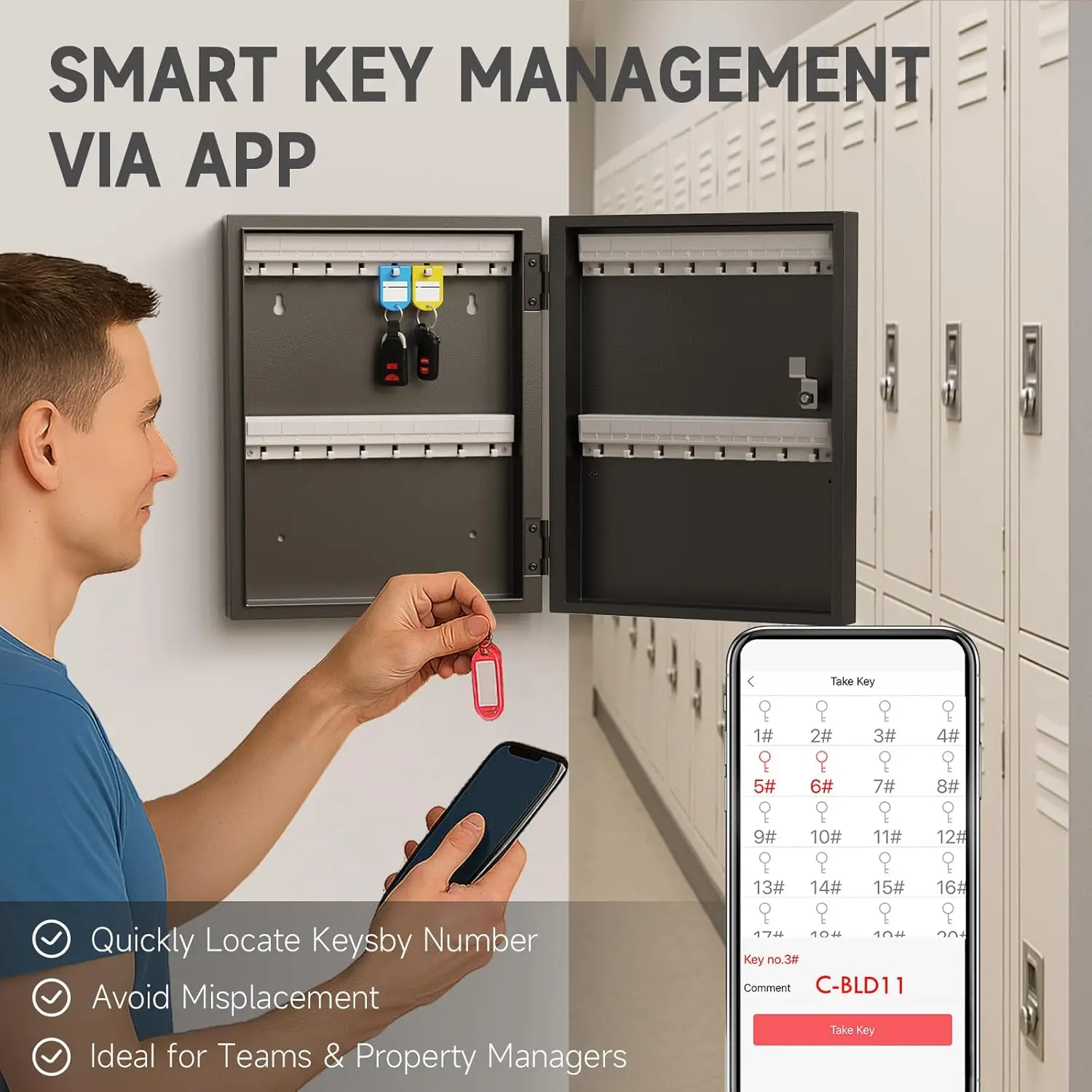 Kotak Penyimpanan Kunci 48 Slot, Kotak Pengunci Kunci, Kotak Penyimpanan Kunci Aman untuk Valet, Hotel, Kunci Mobil dan Rumah, Penyimpan Kunci