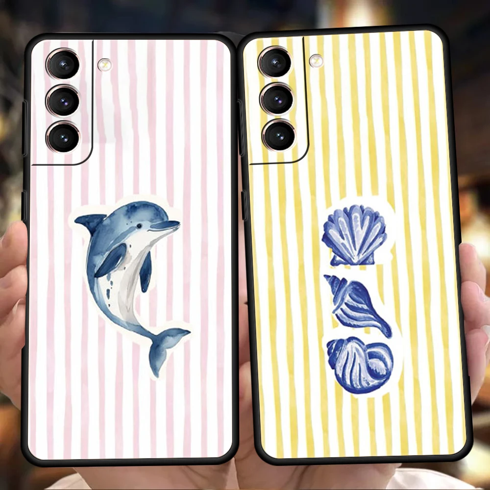 Phone Case For Samsung Galaxy S26 S25 FE S24 S23 S22 S21 Ultra S20 5G S10E Plus Cover Colorful Marine Organism Striped Base
