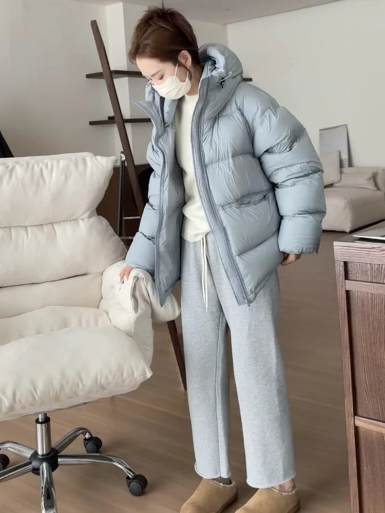 

Women's Puffer Jacket Hooded Bread Style Lightweight Warm Duck down Coat Korean Version 2026 Winter New Style Straight Cut