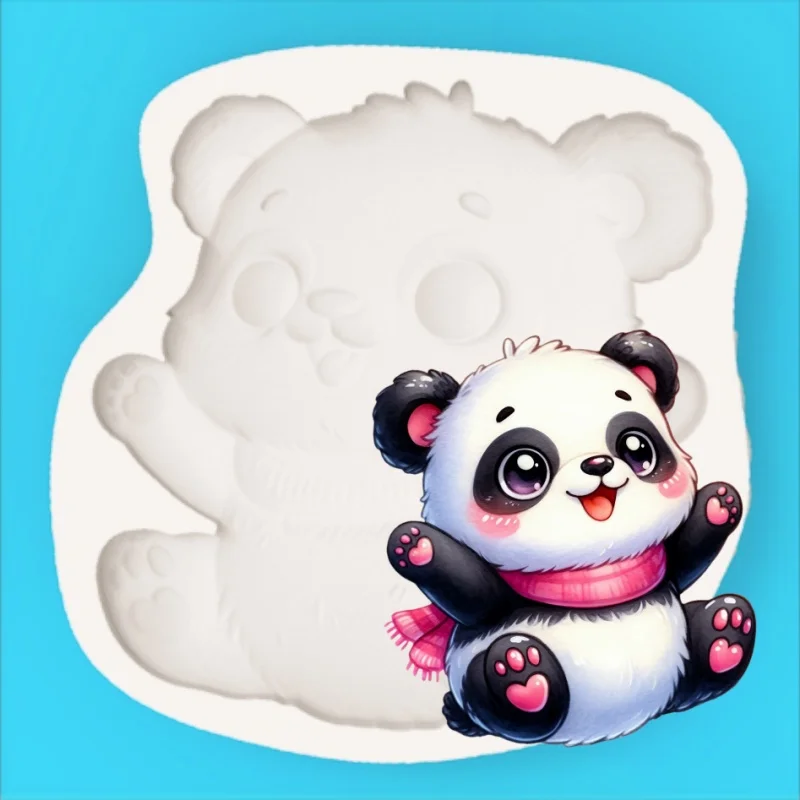 Scarf-Wearing Panda Cheerful Design Mold Cartoon Chocolate Fondant Making Silicone Mold