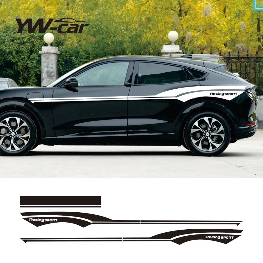 Racing Sport Car Hood Bonnet Door Wasit Line Sticker for Ford Mustang Mach E Auto Body Decor Stripe Kits Vinyl Decal Accessories