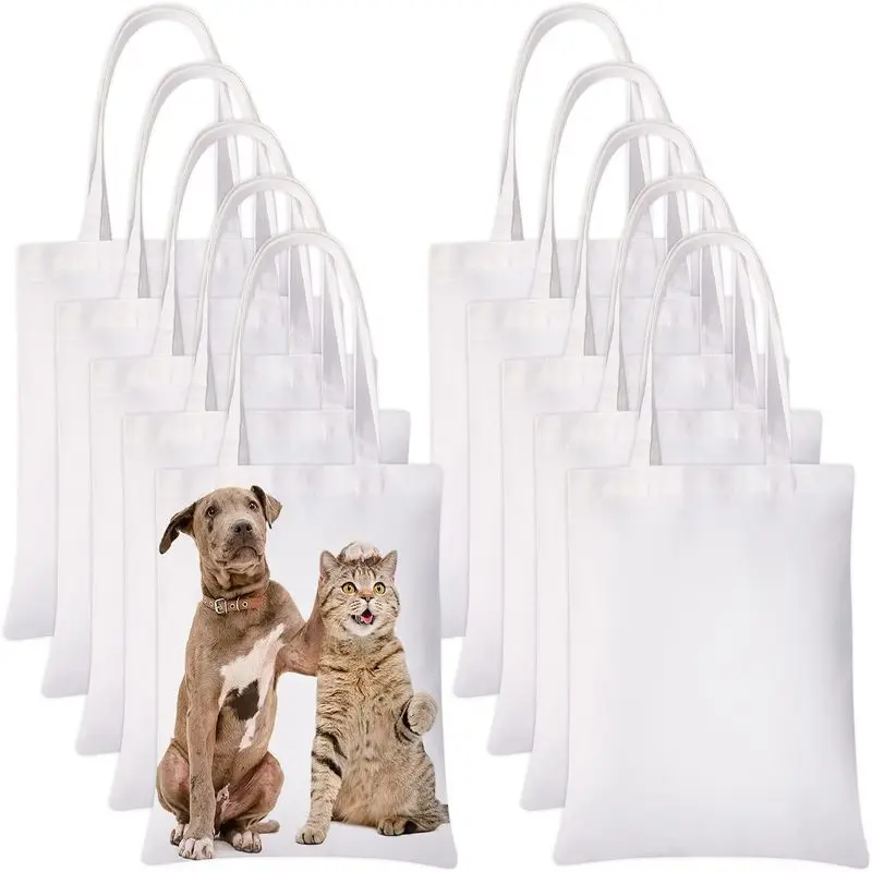 

10 Pieces Sublimation Tote Bags Printing Blank Canvas Tote Bags for Decorating and DIY Crafting White