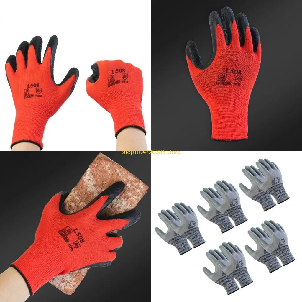 

K0EA Pack of 5 Latex Coated Safety Gloves Breathable Nonslip Grip for Mechanics Gardeners Warehouse Labor Heavy Duty Tasks