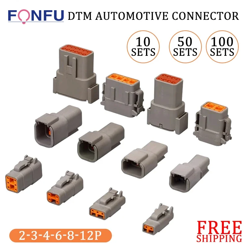 

10/50/100Set Deutsch DTM 2P-12P DTM06-2S 3S 4S DTM04-2P 3P 4P 6P 8P 12P 20-24AWG Waterproof Automotive Connector With Pins