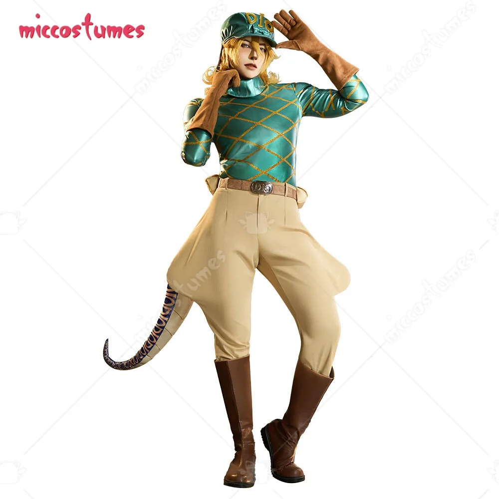 

【Ready for Ship】 Miccostumes Premium Edition JJBA Anime Green Cosplay Costume Full Set With Hat And Dinosaur Tail