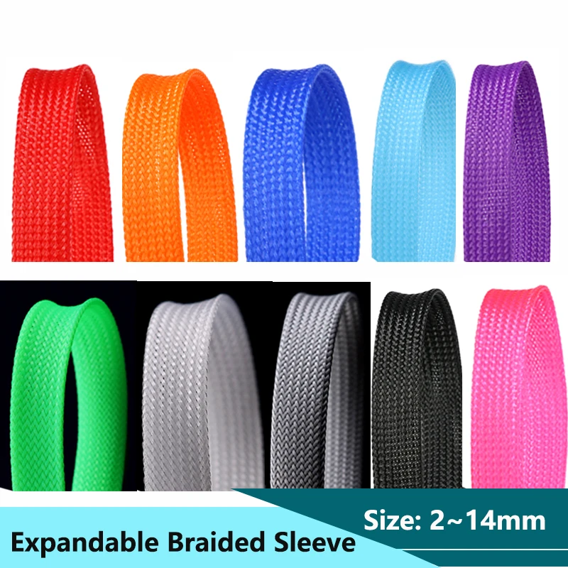 

Insulated PET Braid Sleeving 2/4/6/8/10/12/14mm Tight 2/5/10M High Density Wire Wrap Sheath Protection Black Red Cable sleeve