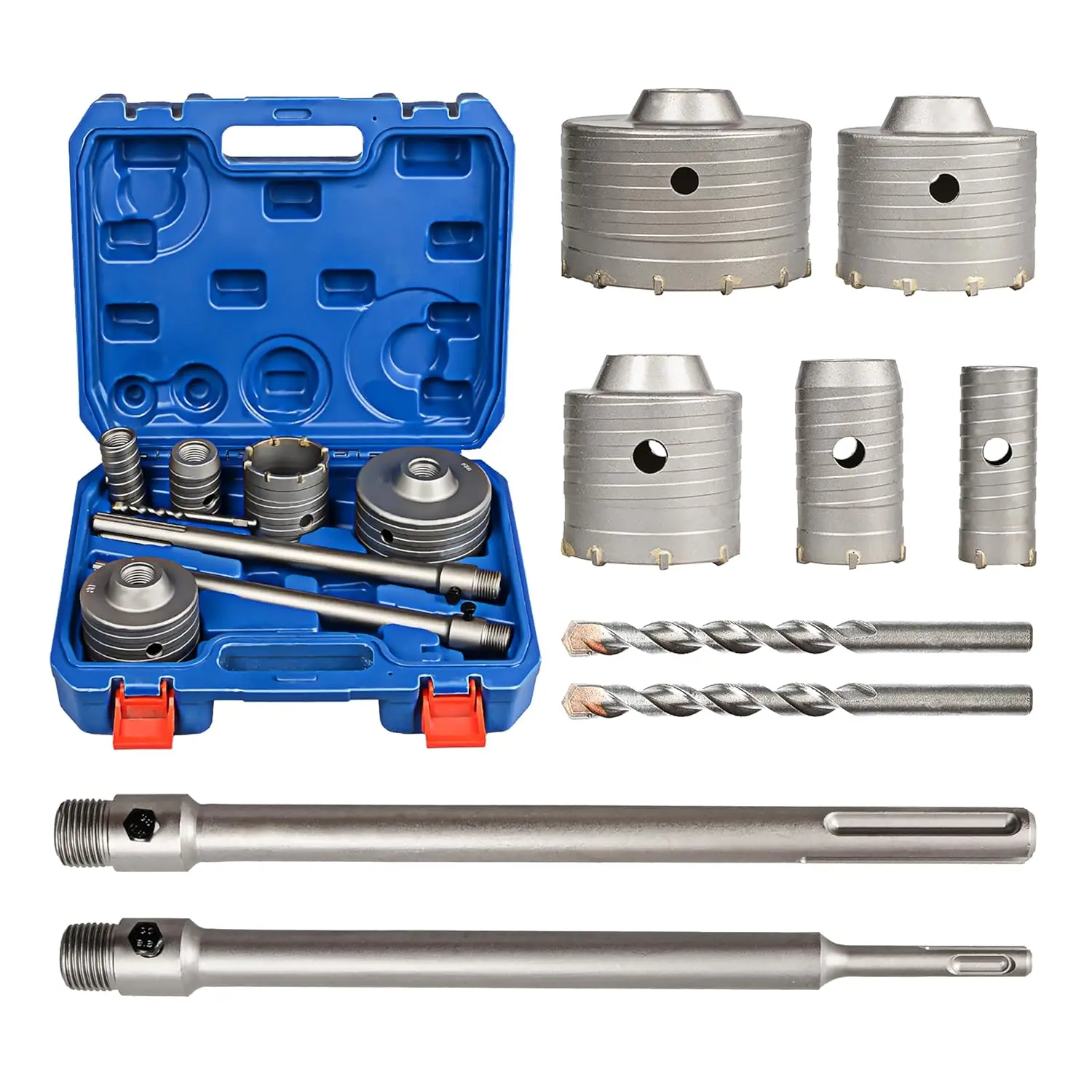 Kit de 9 Brocas para Mampostería, para Concreto, Ladrillo y Azulejo, de 30-100 mm con Broca SDS Plus/Max