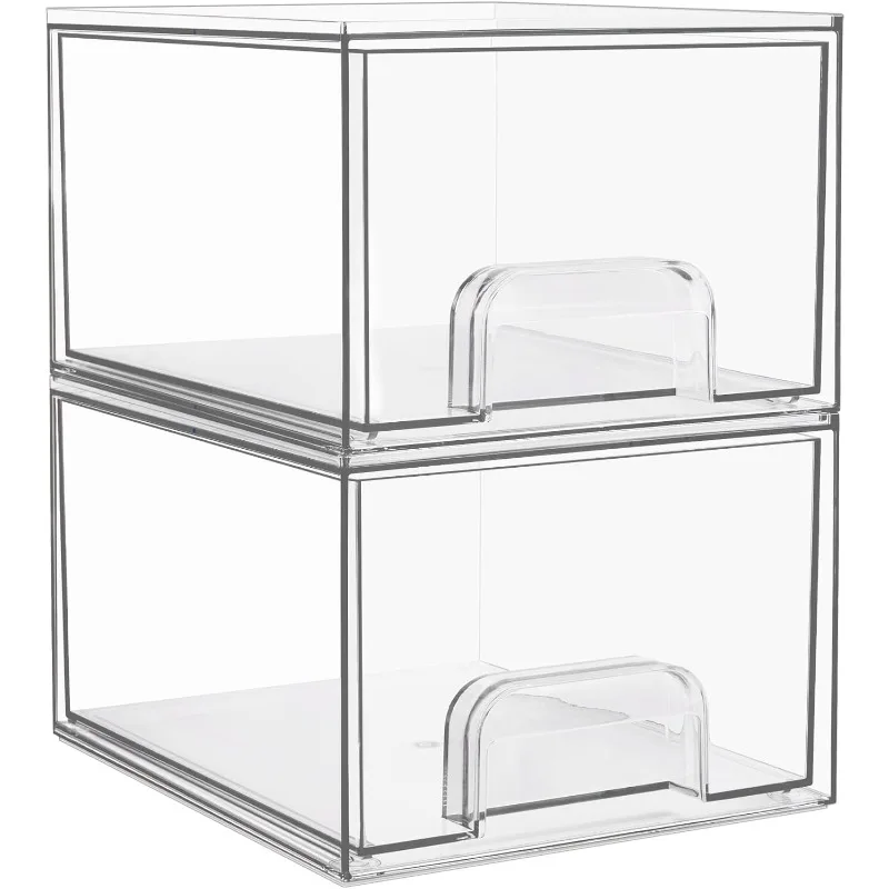 

4 Pack Clear Stackable Storage Drawers, 4.4'' Tall Acrylic Bathroom Makeup Organizer,Plastic Storage Bins For Vanity, U