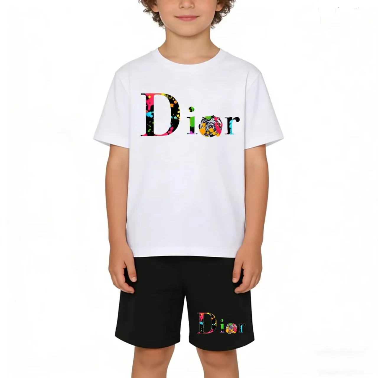 

Summer Children Cartoon Print T-shirt & Shorts Two-Piece Set Casual Sports Jogging Outfit for Boys Girls 3-12Y