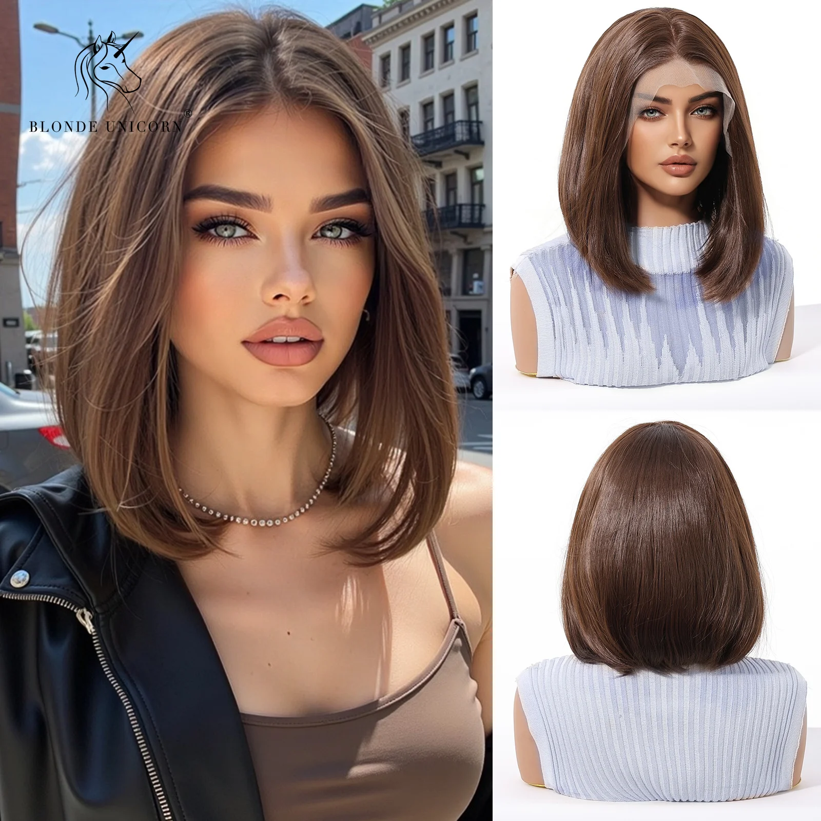 

Блондинка Единорог Бесклеевой Парик Шнурка Синтетические Парики Боб Коричневые Короткие Женщины Девушка Прямые Повседневные Вечерние Натуральный Косплей Хэллоуин