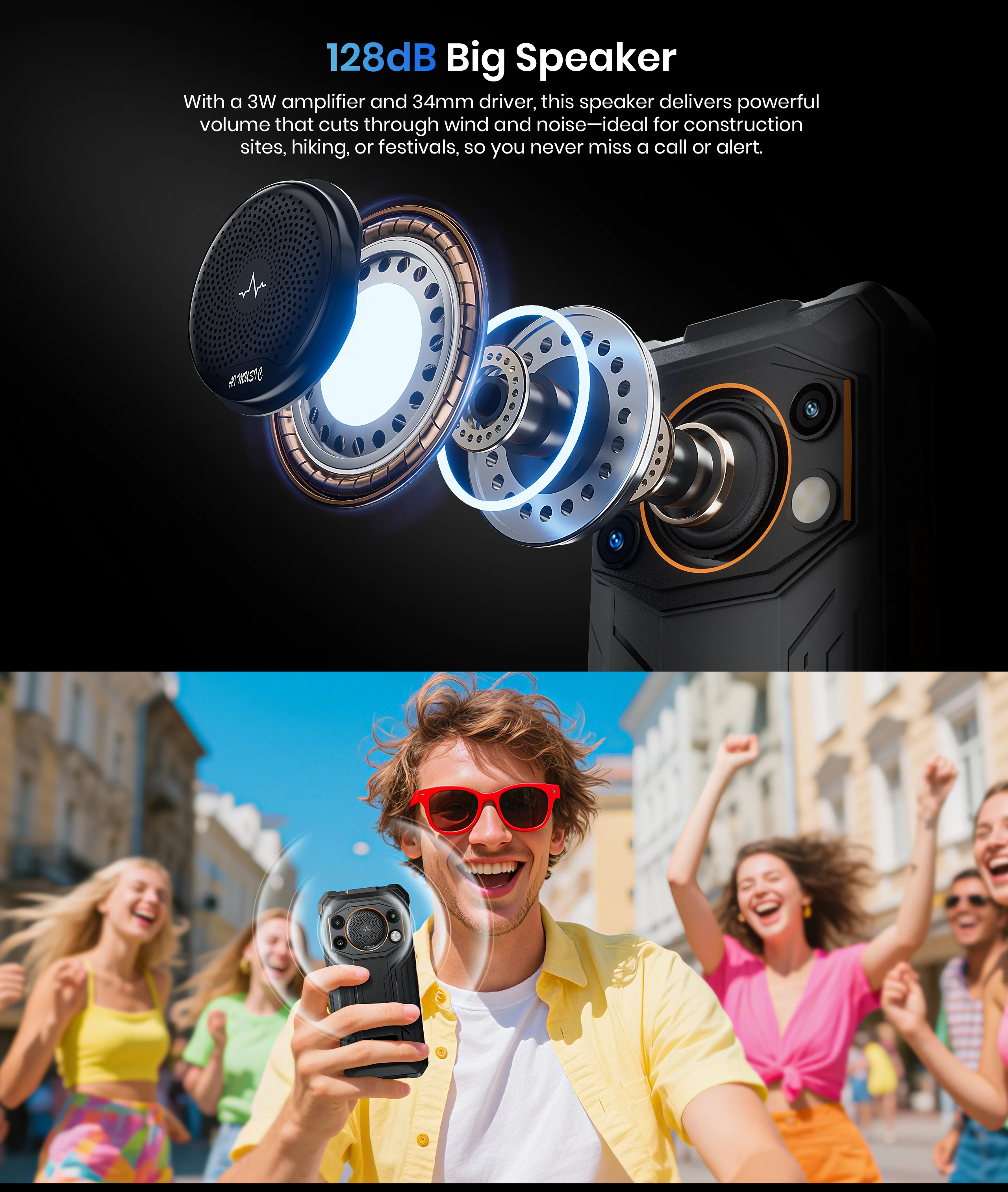 [Weltpremiere] Fossibot F110 Pro 5G Robustes Smartphone Android15 20 GB (8 + 12) + 128 GB 10000 mAh 20 W Telefon 6,745 Zoll HD + 50 MP + 8 MP NFC – Detail 4