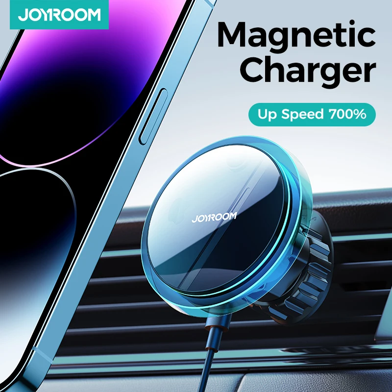 

Joyroom Magnetic Car Phone Mount Holder Wireless Charger For iPhone 15 14 13 Pro Max Fast Charging Car Charger Holder Blue Light