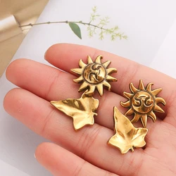 5PCS Vintage Metal Sun Face Smiley Face Maple Leaf Buttons Alloy Shank Buttons Clothing Skirt Sewing Supplies and Accessories