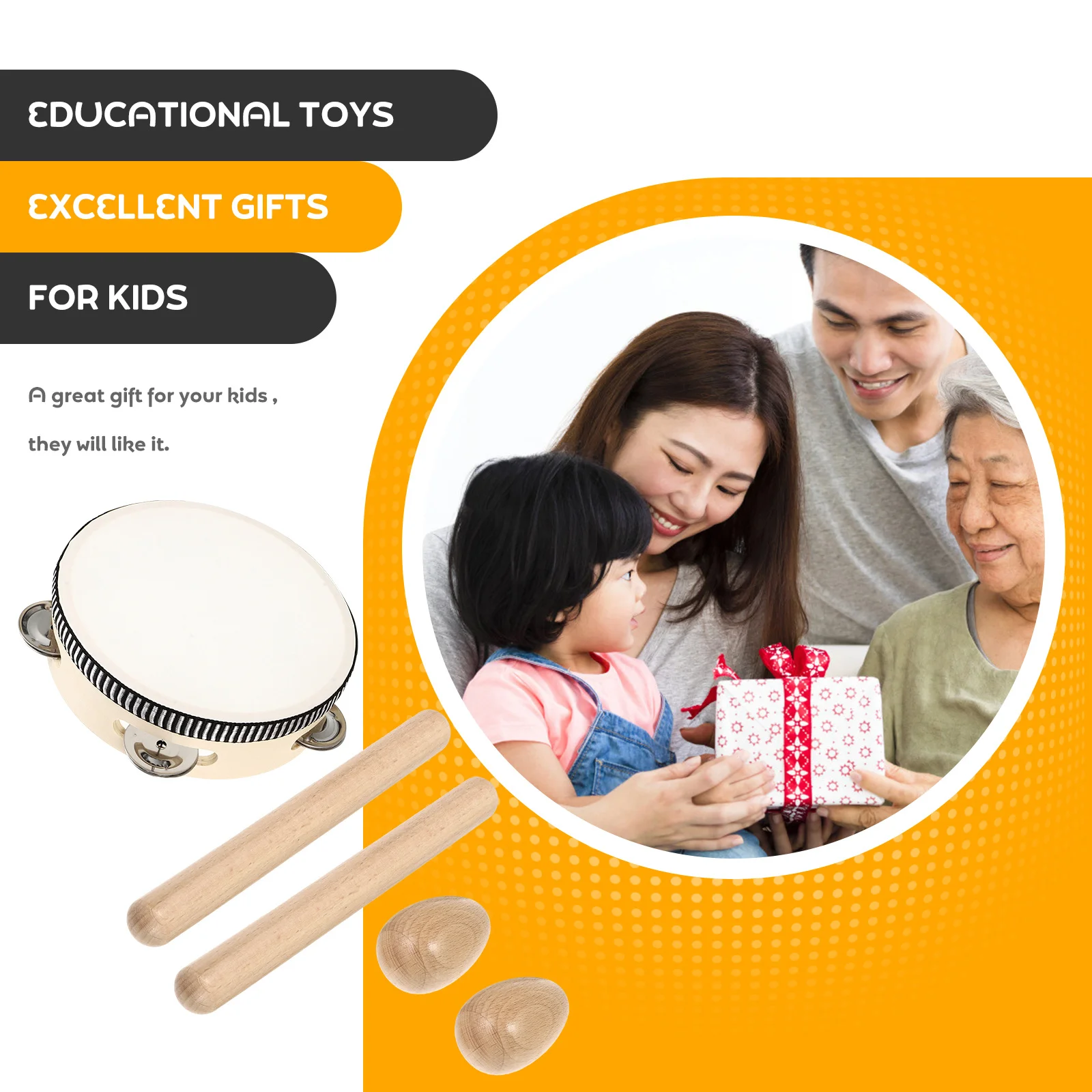 Zestaw instrumentów perkusyjnych dla dzieci z pałeczkami rytmicznymi i drewnianymi jajkami muzycznymi, instrumenty muzyczne dla maluchów rozwijające umiejętności motoryczne.