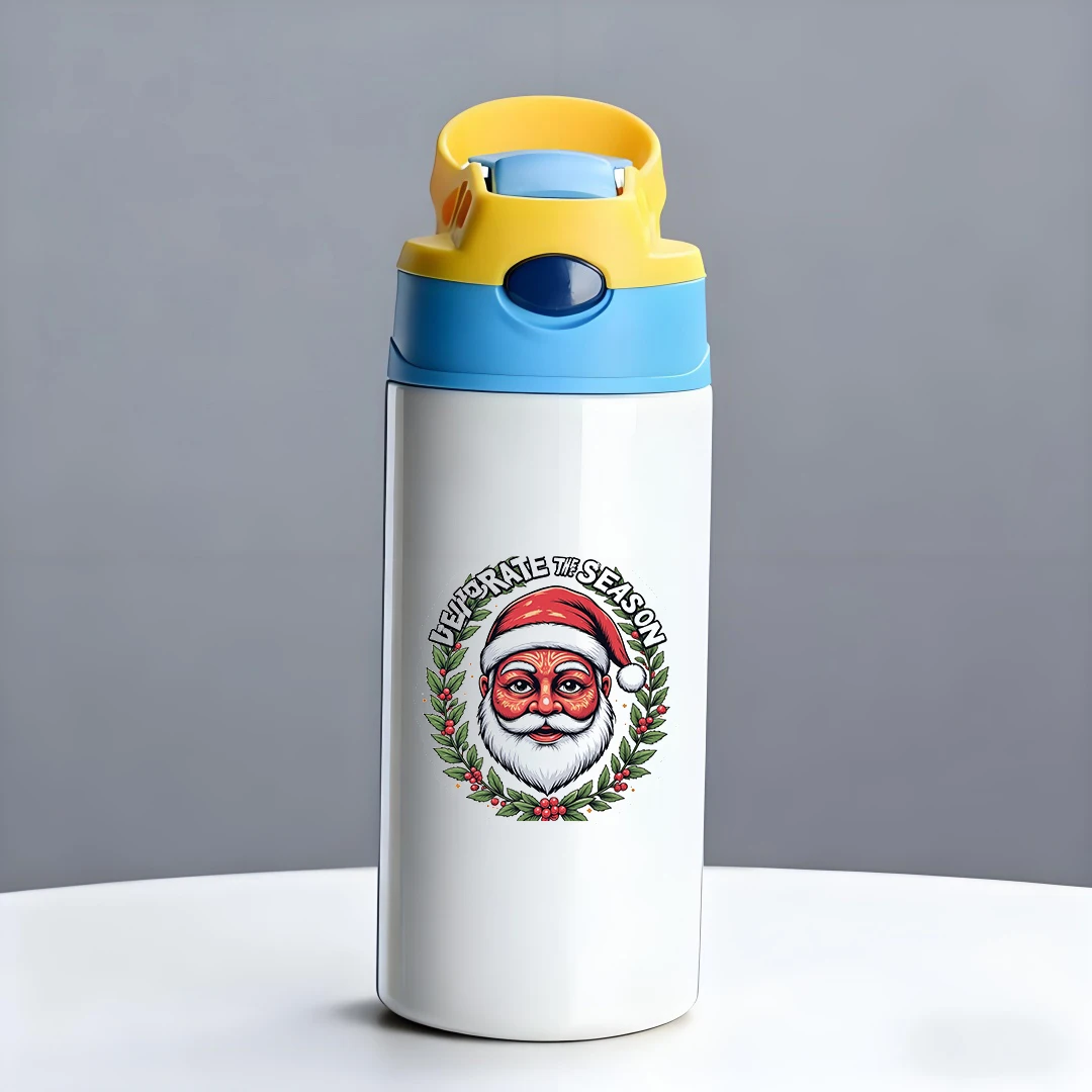 كوب معزول من الفولاذ المقاوم للصدأ 304 + كوب بقشة للأطفال إصدار قبعة سانتا للاحتفال بالموسم هدية العيد