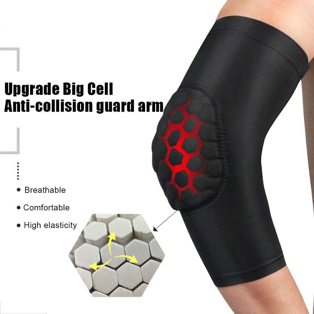1Pcs Elbow Compression Sleeve Sports Arm Forearm Brace Support Honeycomb Pad Crashproof Basketball Cycling Arm Guard Sleeve