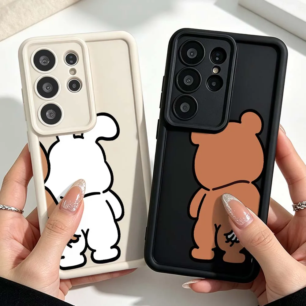 Cartoon Brown Bear Rabbit Cover For Samsung Galaxy S26 S25 S24 S23 S22 S21 S20 Ultra Plus FE Eye Ladder Silicone Phone Case