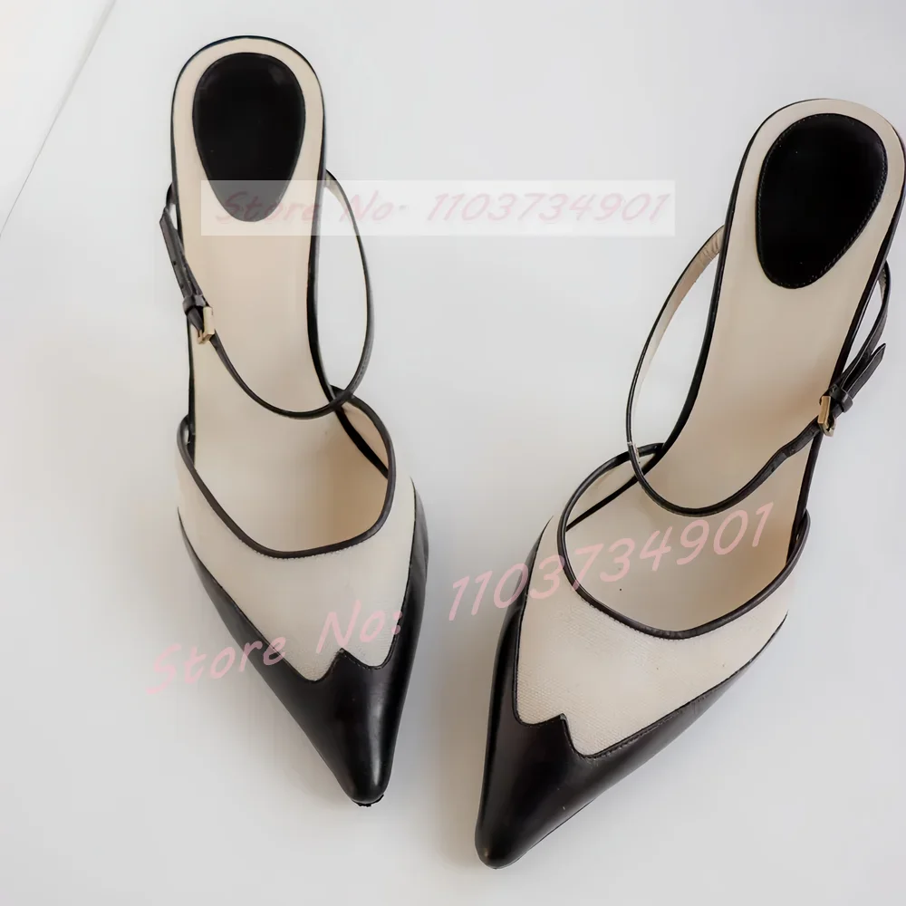 

Pointed Toe Sling Back Sandals Women Sexy Patchwork Buckle Strap Stiletto High Heels Shoes Lady Trendy Casual PU Leather Sandals