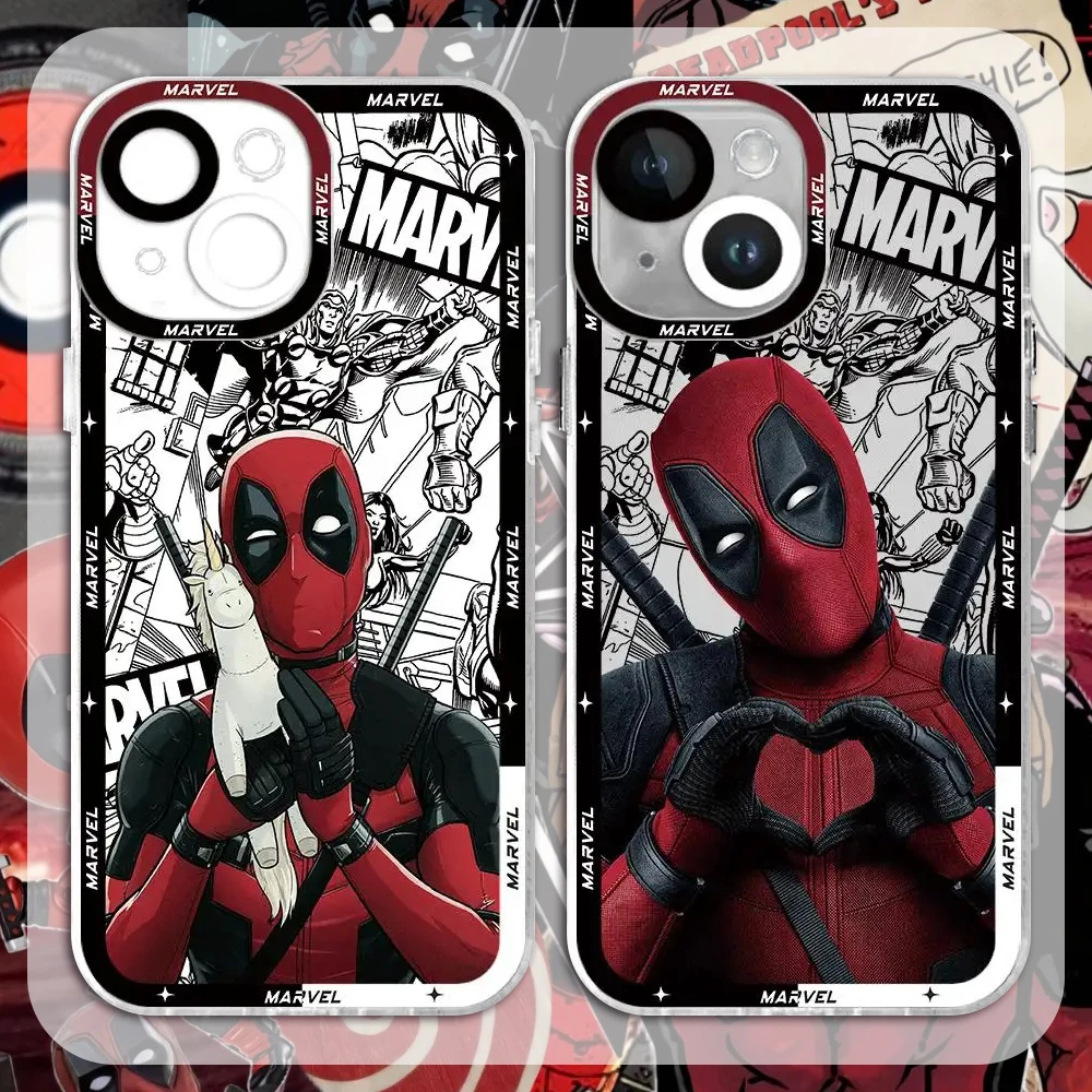 Heart Marvel Cute Deadpool Clear Phone Case For iPhone 16 Pro Max 15 14 Plus 13 12 11 Pro XR XS X 8 7 SE 2020 Soft Silicone Capa