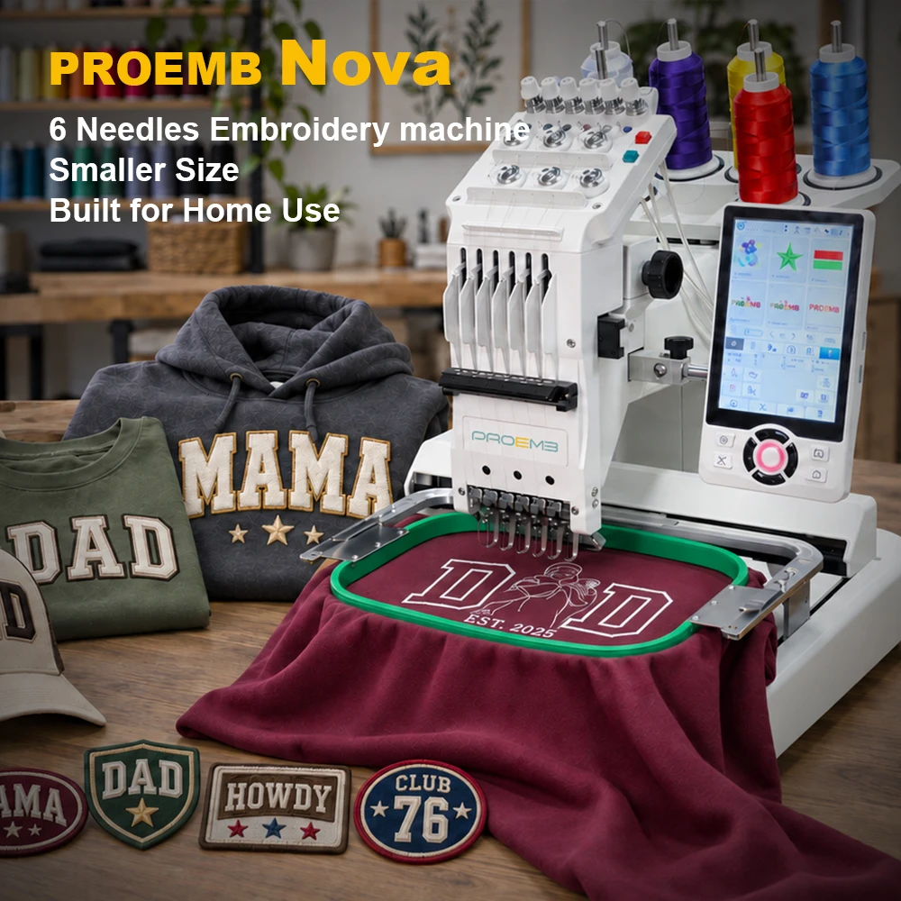 PROEMB Nova Smaller Size Single Head Home Use 6 Needles Embroidery Machine Computerized Built for Beginner 200x300 Area