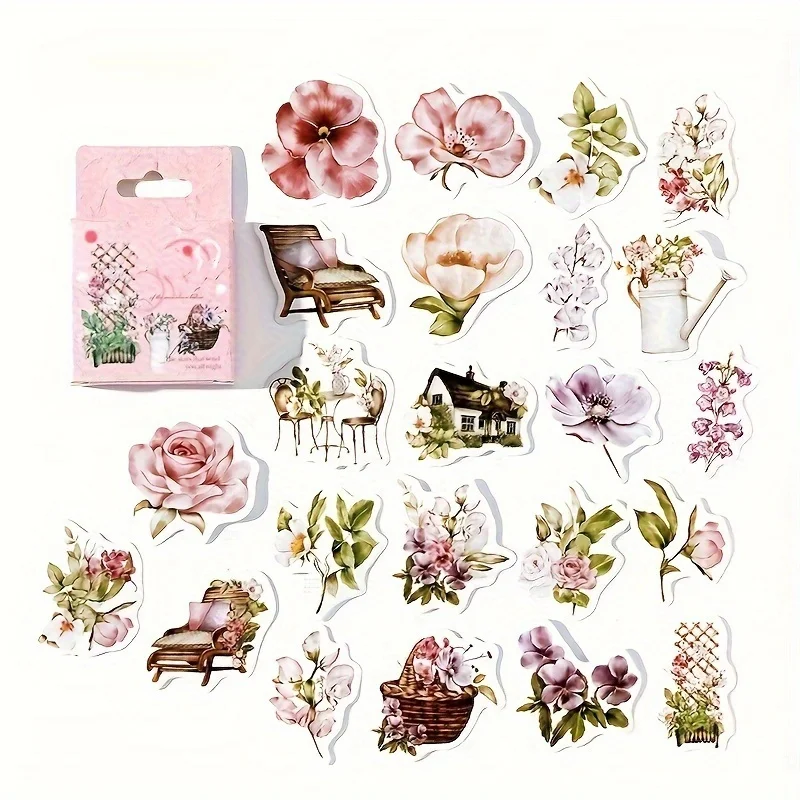 46pcs/pack Rose Boxed Stickers Decorative Scrapbooking Vintage Flowers Label Diary Stationery Album Phone Journal Planner