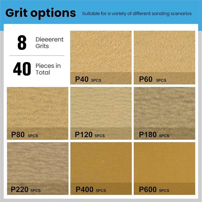 

-A14E 16 PCS Hand Sanding Blocks With 40-Piece Sandpaper Set For Automotive, Wood Crafts, And Bodywork