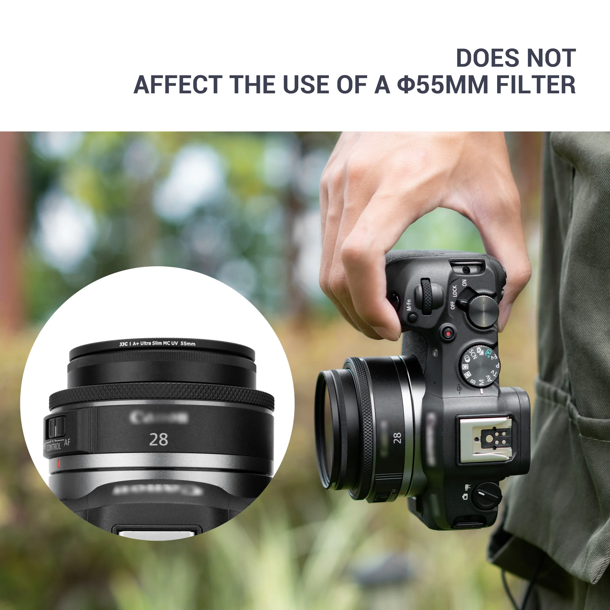 استبدال واقي غطاء العدسة JJC لعدسة Canon EW-55 لعدسة Canon RF 28mm f/2.8 STM