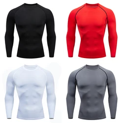 Compressão manga longa t-shirt para homens, esporte tees, ginásio top, camisola fitness, treino de jogging, roupas esportivas, camisa corrida