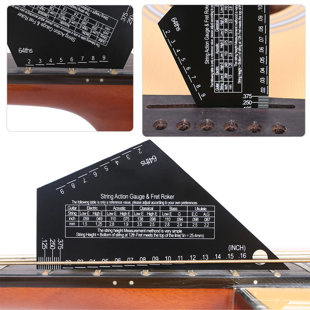 สแตนเลสสตีลความสูงไม้บรรทัด Fret Rocker Fret Leveling Guide เครื่องวัดความสูงสตริงสําหรับกีตาร์เบสคอ Fingerboard
