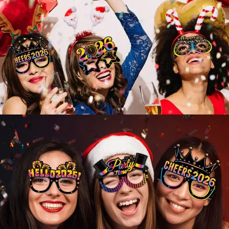 2025 New 2026 Glasses 8 Pcs Happy New Year Party Paper Accessories Costume Fun