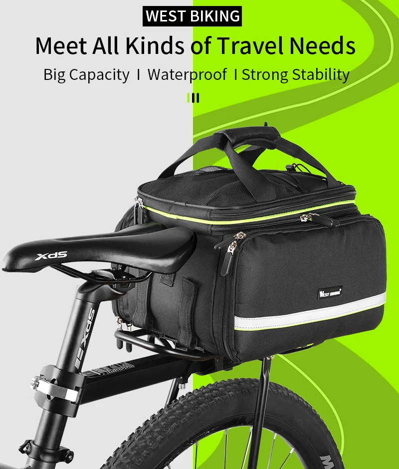 WEST BIKING 3-in-1 wasserdichte Fahrrad-Kofferraumtasche, MTB, Rennradtasche, großes Fassungsvermögen, Reisegepäckträger, Sattelsitz, Packtaschen – Detail 1