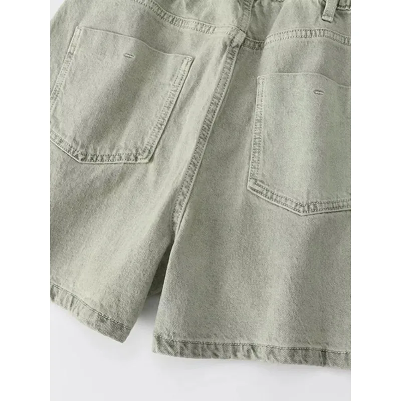 Women's Short Denim Jumpsuit New Fashion High Street Y2K Waisted Jumpsuit Solid Colour Lapel Short Sleeve Jumpsuit Top
