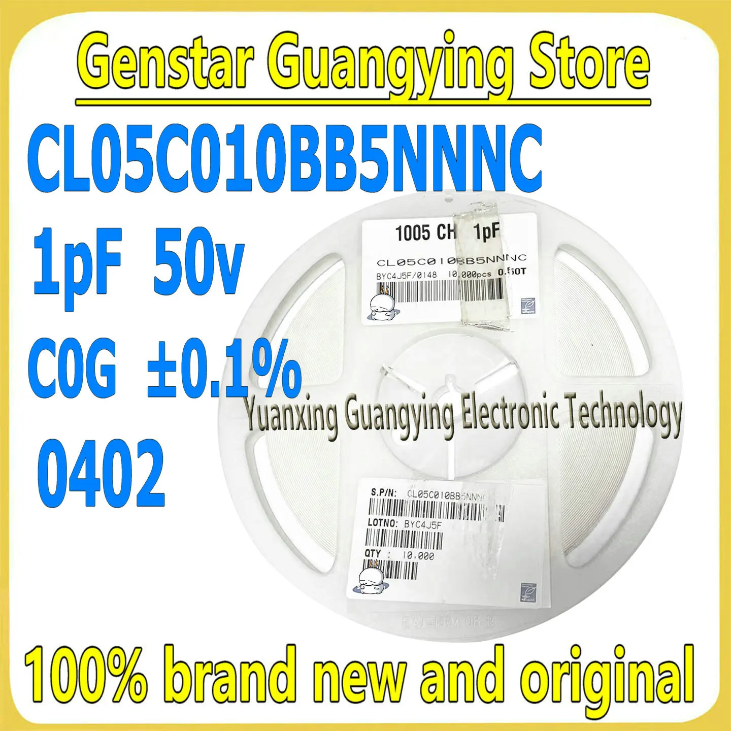 (100 pieces) 0402 1pF 50V C0G ±0.1pF CL05C010BB5NNNC Surface-mount capacitor (MLCC) 100% brand new