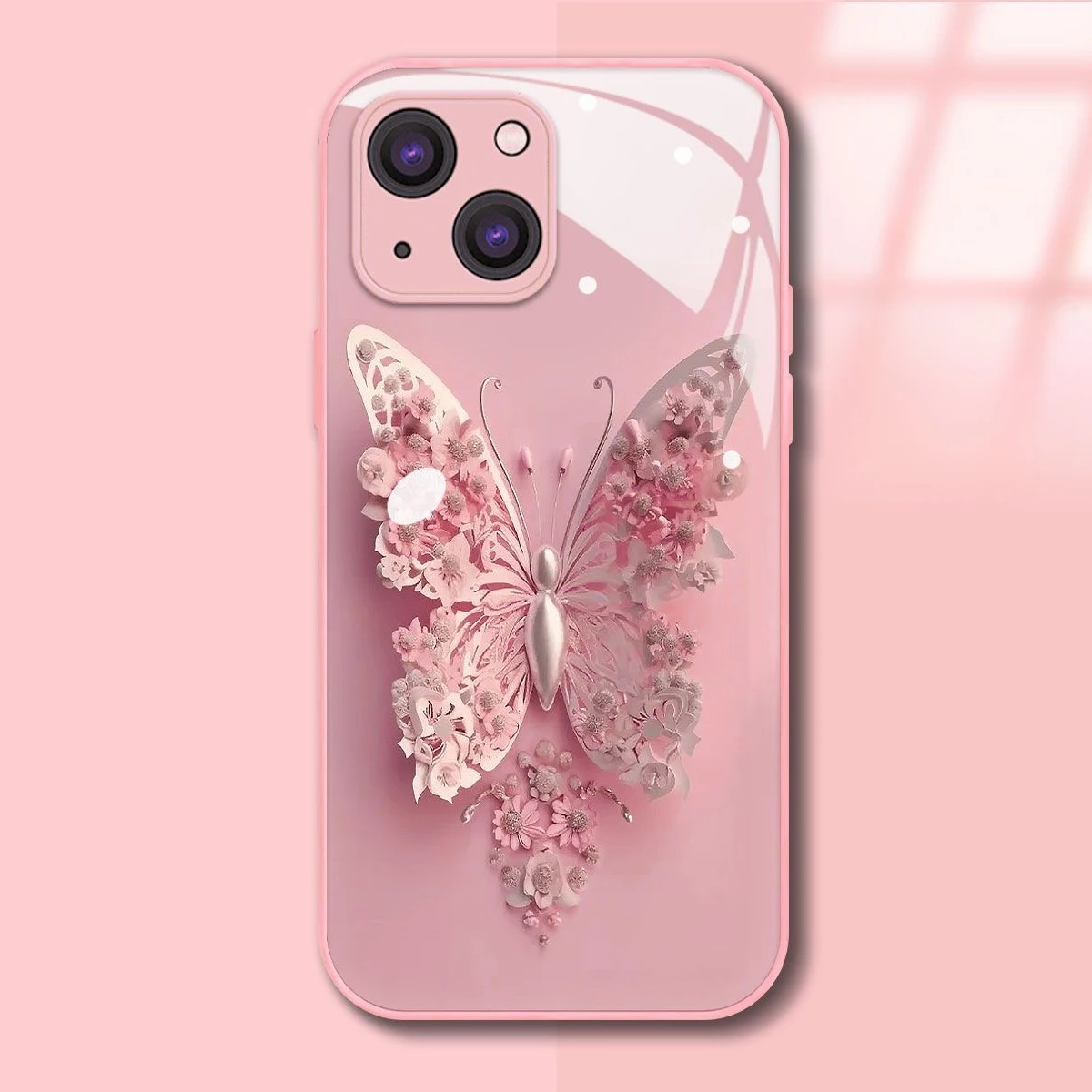 Luxury Butterfly Metallic Lacquer Glass Phone Case For iPhone 14 15 Plus 11 12 13 Promax XR XSMAX All-inclusive Anti-drop Shell