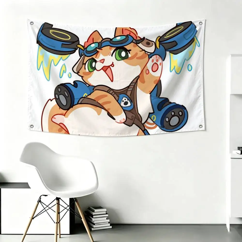 Pop Game Overwatch Fan Jetpack Cat  Flags for Bedrooms Home Decor Items Outdoor Decors Garage Decoration Flaga
