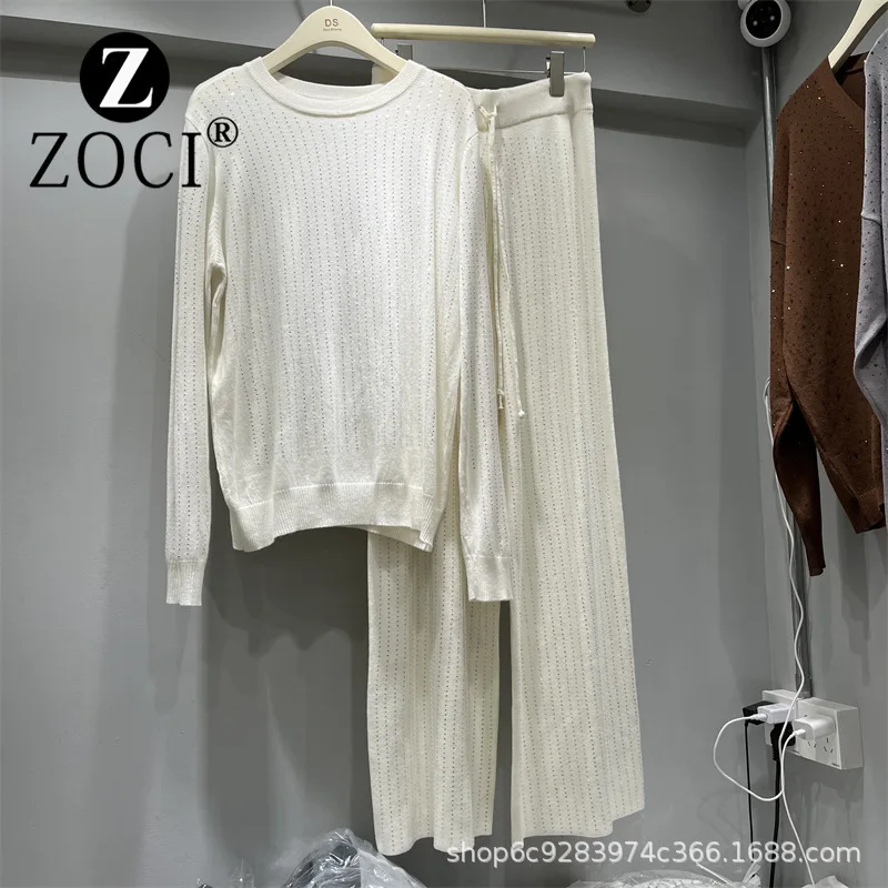 [ZOCI] Autumn New Round Neck Hot Diamond Sweater Head Half Skirt, Two Piece Set, Women's Style, Versatile,