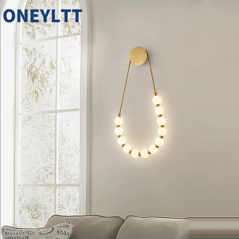 

French wall lamp necklace cream style creative background decorative modern simple and warm bedroom bedside lamp 3colored light