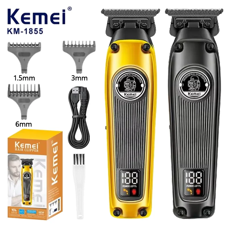 Kemei Km-1855 Cordless Electric Hair Trimmer Professional Usb Rechargeable Hair Clippers Men Barber Kemei Hair Clippers Men