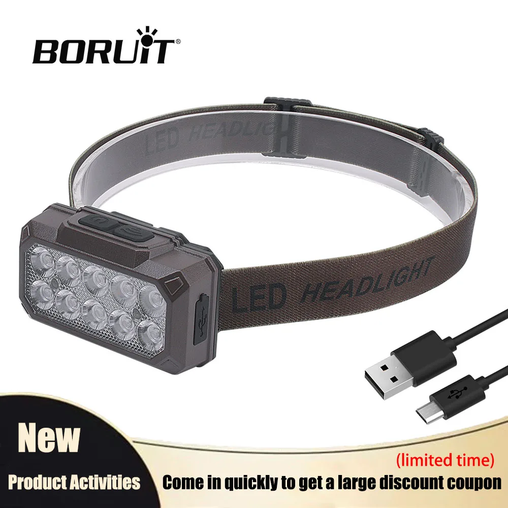 

BORUiT Motion Sensor LED Headlamp Type-C Rechargeable Waterproof Head Flashlight Built-in Battery Outdoor Camping & Fishing Lamp