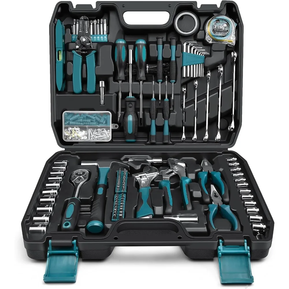 Portable 281-Piece Basic Repair Hand Tool Set - Complete General Purpose Tools for Home Maintenance