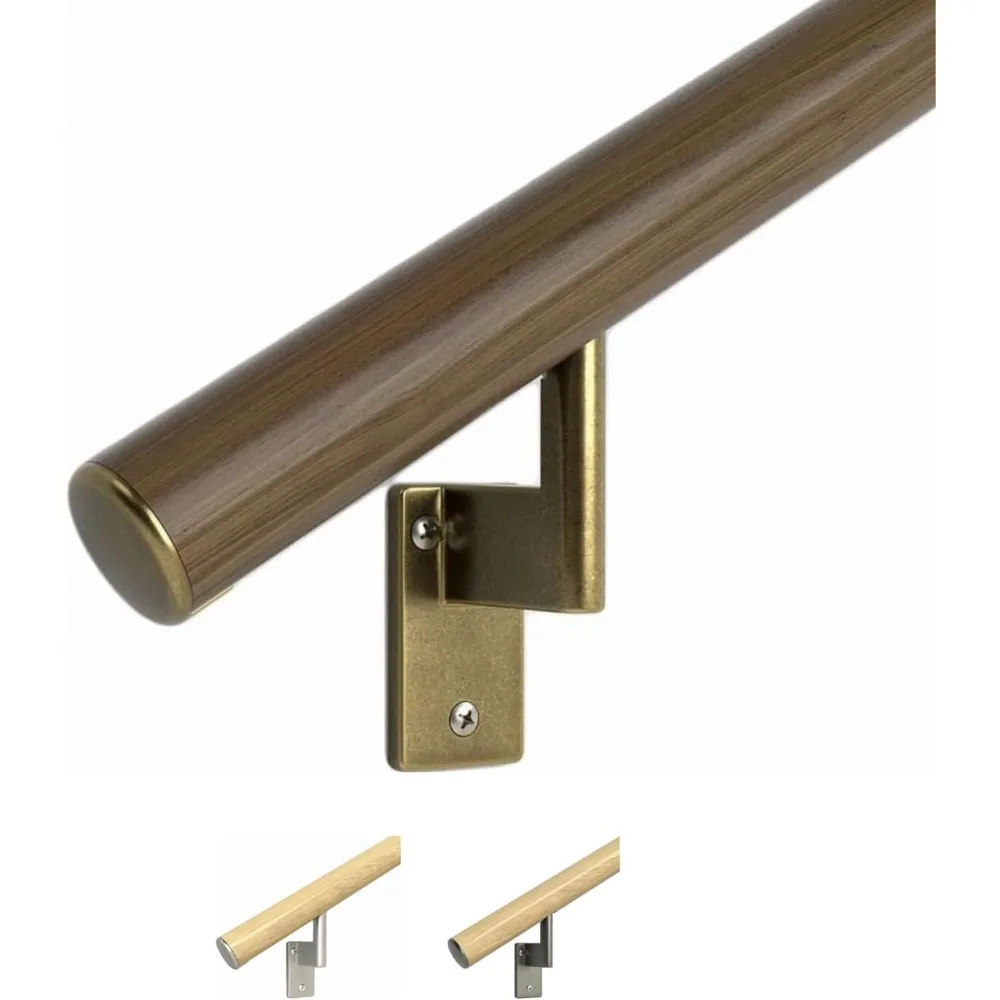 

Promenaid 6ft Flush Handrail Kit - Walnut - Complete Indoor Handrail for Stairs - 1.6" Round Genuine Wood Wrapped Aluminum Core