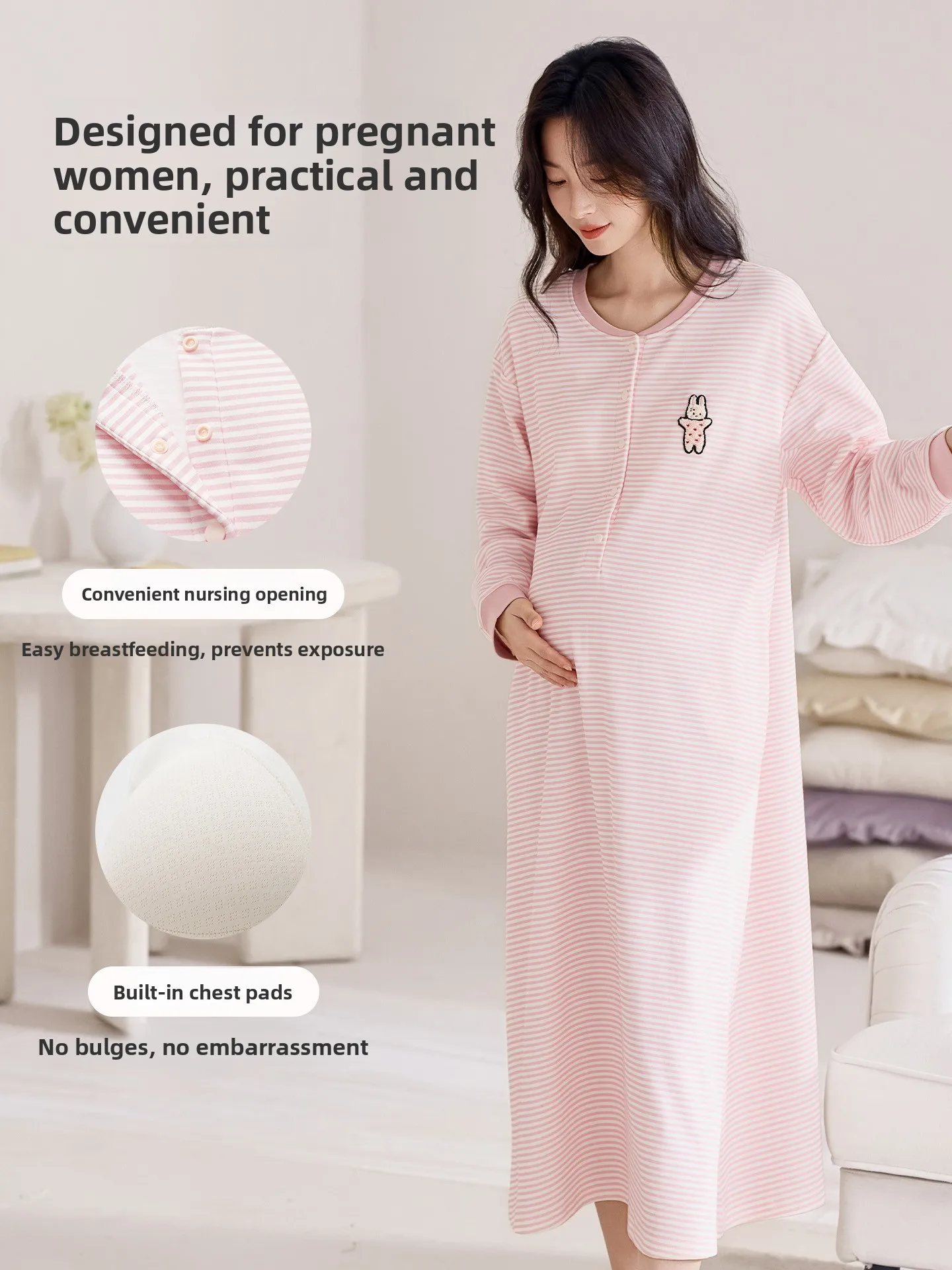 Pure Cotton Sweat Absorbing Maternity Nightgown with Chest Pad New 2026 City Beauty Women's Sleep Dress Suitable for Pregnanc...