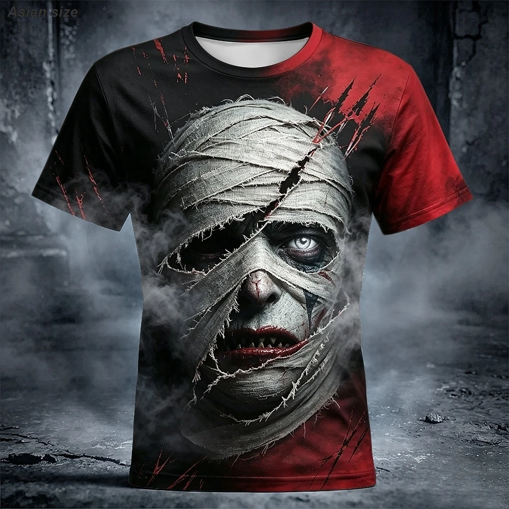 Halloween Men's Optical Illusion Creepy Clown 3D T Shirt Short Sleeve Crew Neck Horror Club Party Street clothing