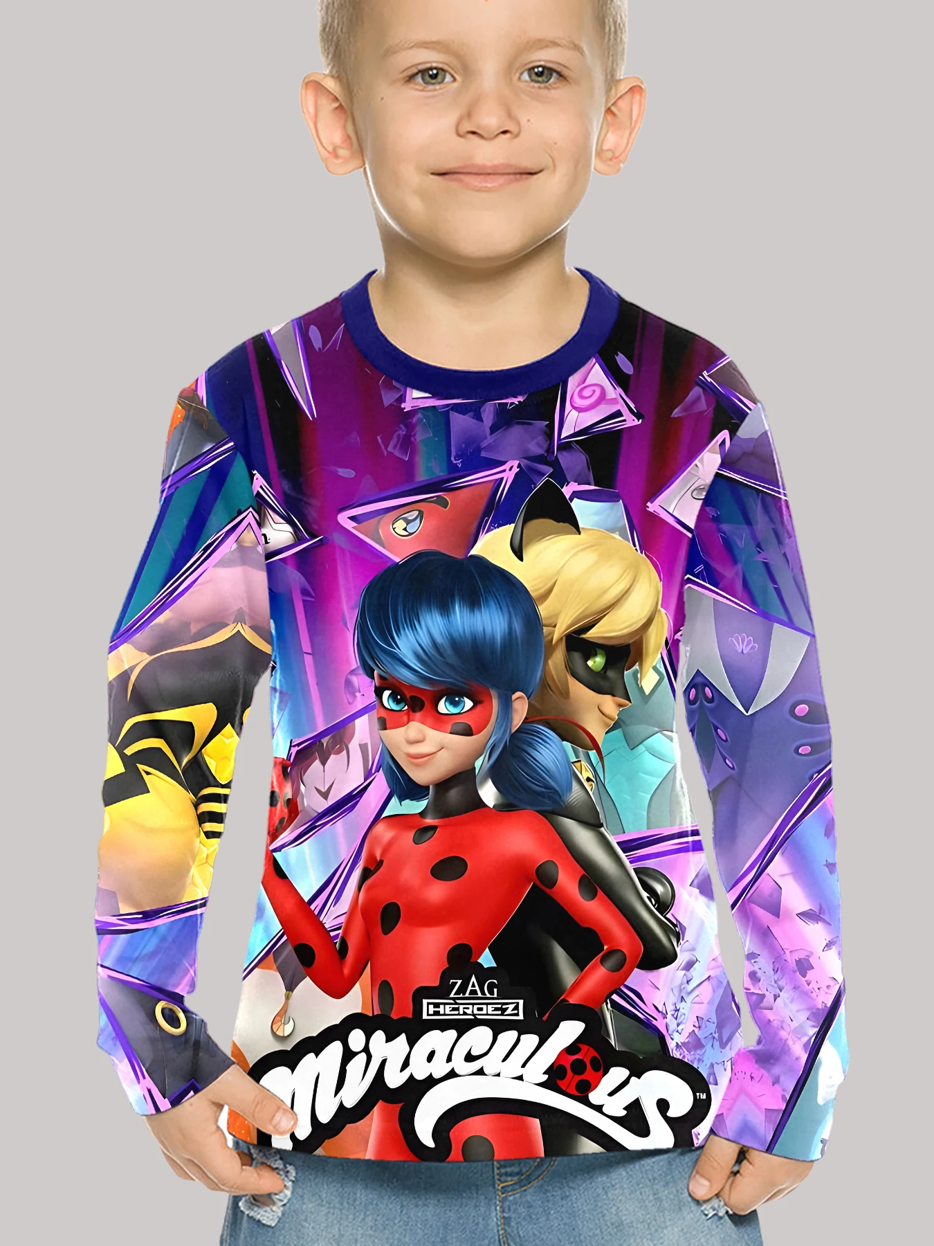 3D Print Children Cartoon M-M-miraculous T-Shirt Long Sleeve Spring Fall Clothes Casual Round Neck Boys and Girls Tops