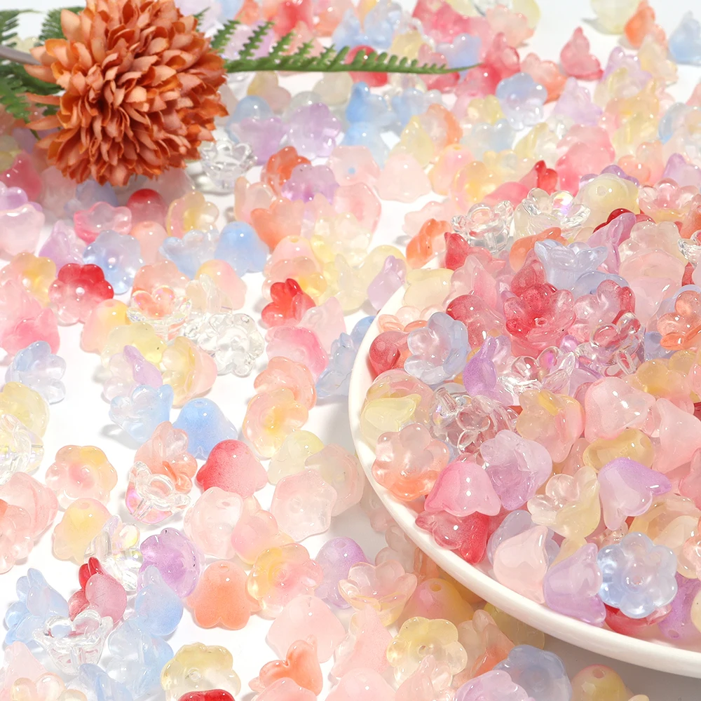 50pcs/lot Lily of The Valley Beads Colorful Lampwork Beads  Flower Glass Beads Loose Beads For DIY Jewelry Making Accessories
