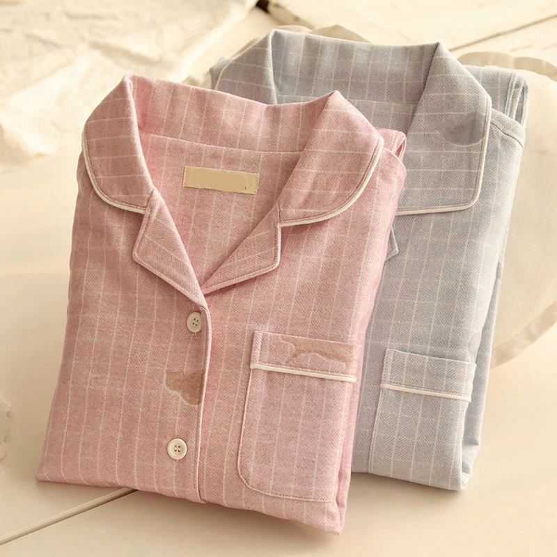 Plaid Cotton Pajamas Set New Couple Style Spring Autumn Pyjama Home Clothes For Men Women Pijama Suitable For Sleeping