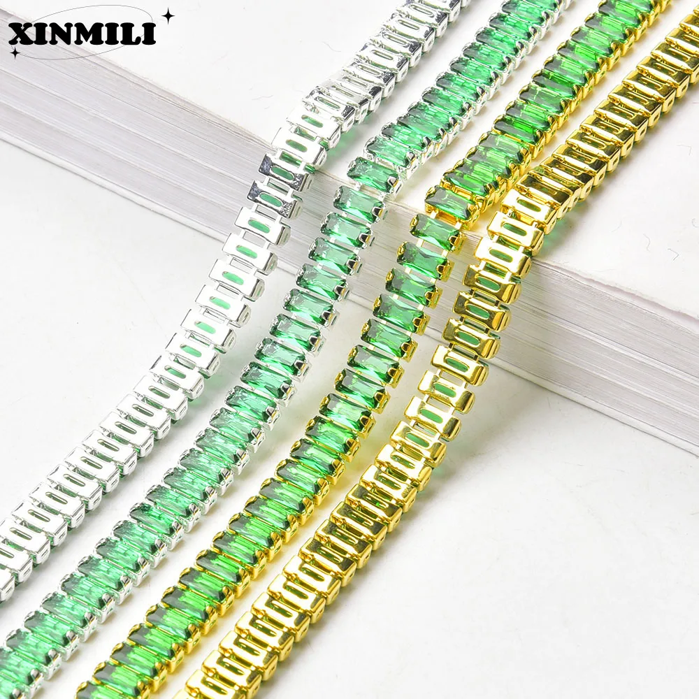 Shiny Crystal Zircon Rectangle Chain Decorative Nail Art Jewelry Findings Rhinestone Trim for Clothes Shoes Ornament Accessories