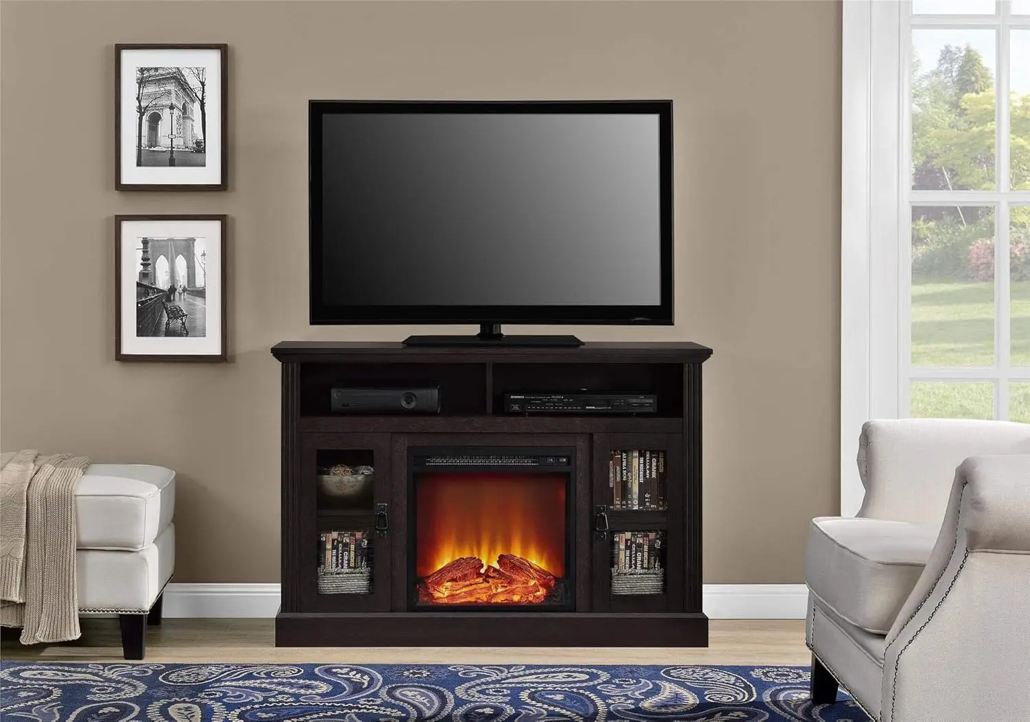 Chicago Fireplace TV Stand for TVs up to 50 Inch, Replaceable Electric Fireplace Insert Heater