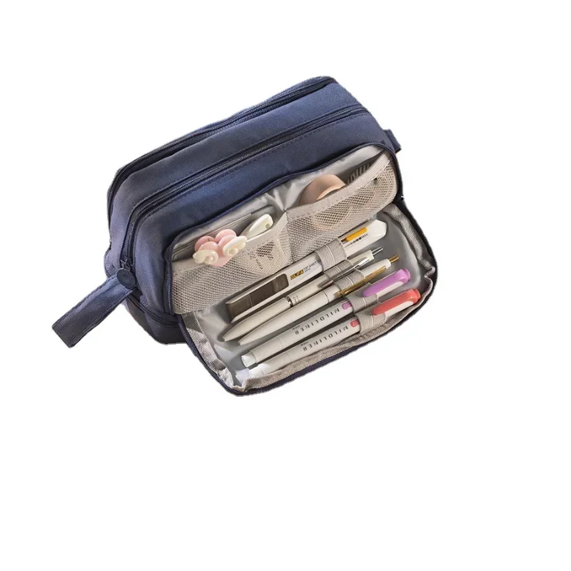 Multi Pocket Multi Layer Canvas Large Capacity Solid Color Simple Pen Case Pencil Case Students School Stationery Supplies