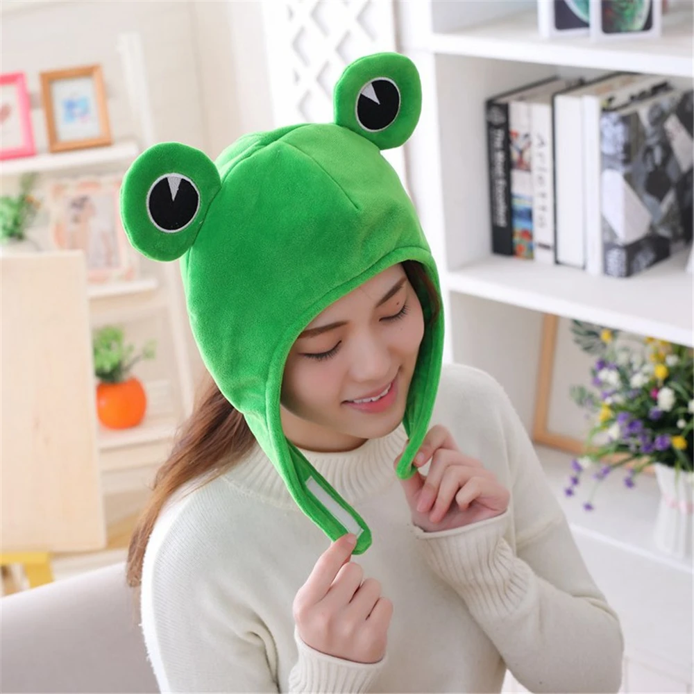 Cute Cosplay Costume Green Headgear Female Beanie Caps Cartoon Winter Autumn Hats Plush Hat Big Frog Eyes Hat Rabbit Bunny Ears